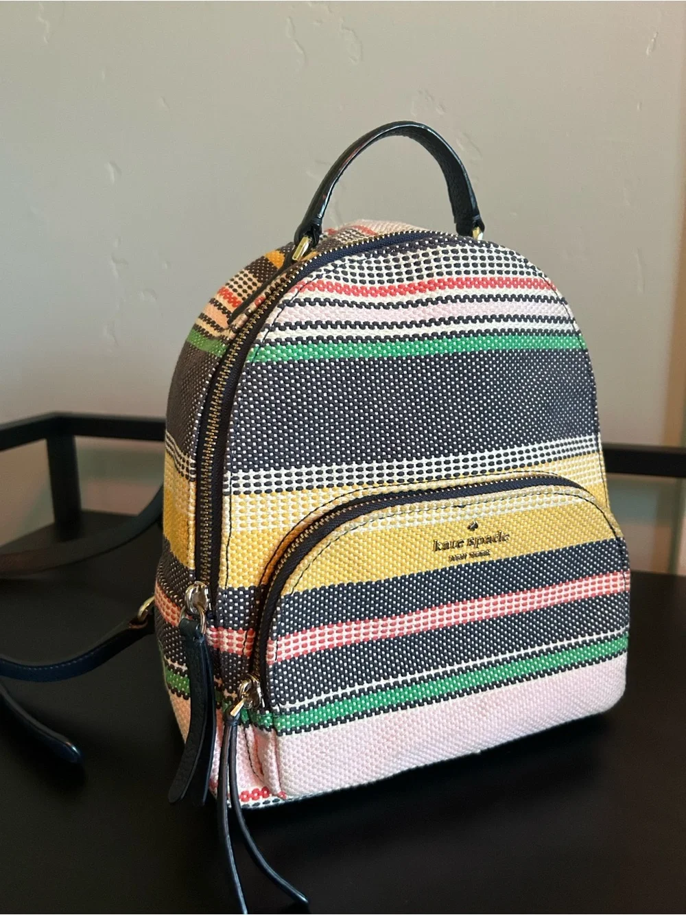 kate spade Striped Mini Backpack in Yellow, Pink, Green, Navy